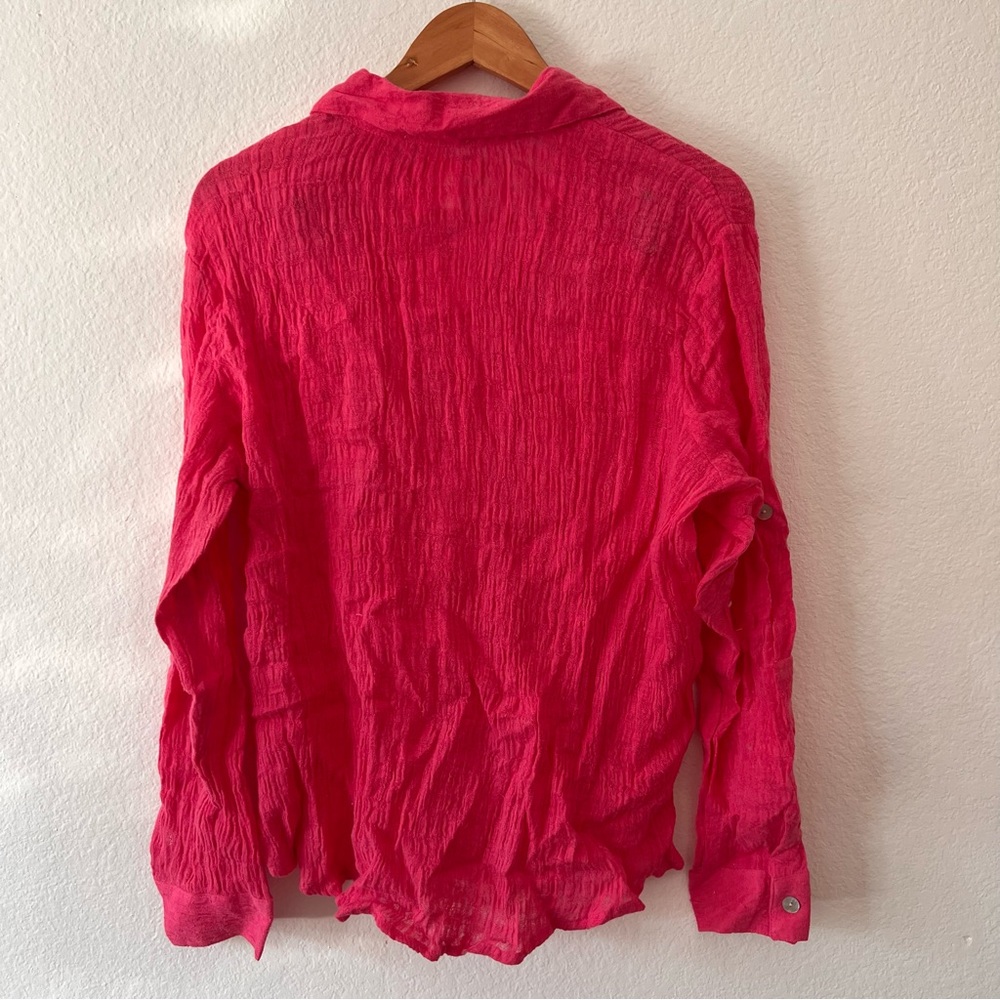 Bright Pink 100% Linen Button Down Shirt Sz L - Picture 4 of 4